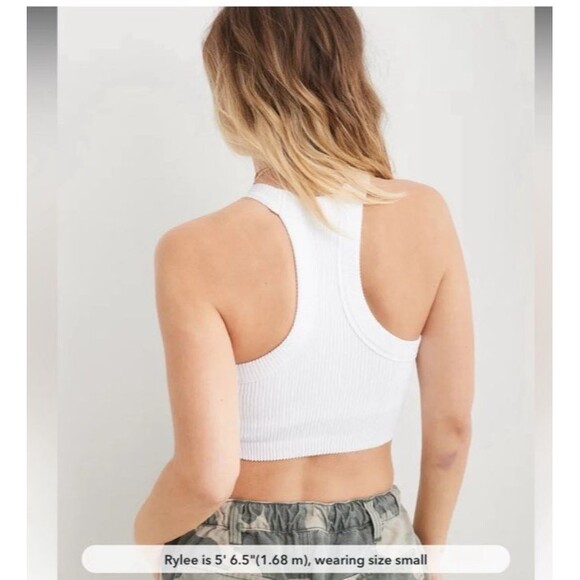 Aerie Women's White Ribbed Crop Top Tank Size XXL High Neck Lounge Bralette - Picture 6 of 15